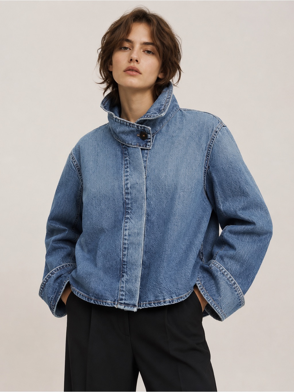 Zara Trf High Neck Denim Jacket M Nwt
